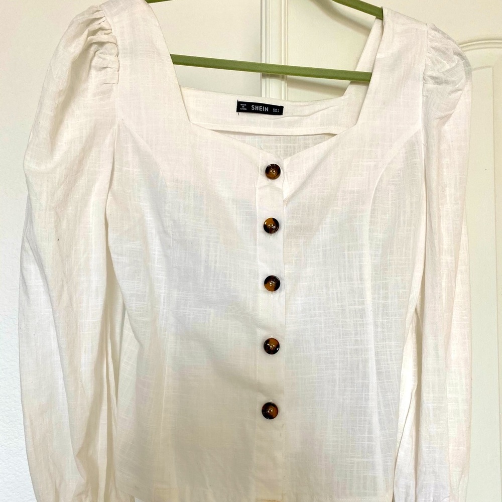 SHEIN summer white top with button down